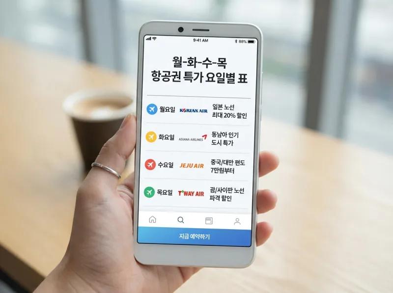 월화수목 항공사 특가 요일표