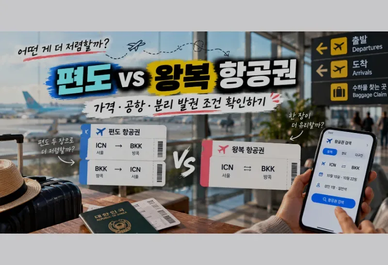 편도와 왕복 항공권 비교: 가격·공항·분리 발권 조건 확인